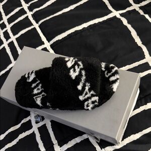 Balenciaga Black and White Plush Slides